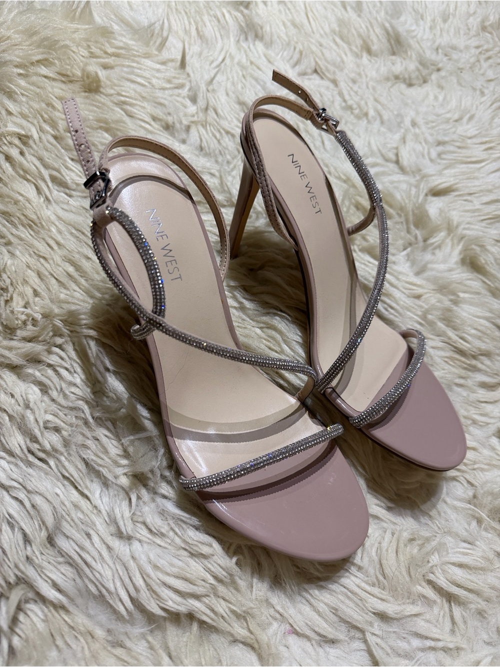 Nine West Nude Rhinestone Strappy High Heel Sandals 10